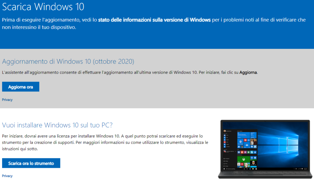Installare Windows 10 20H2